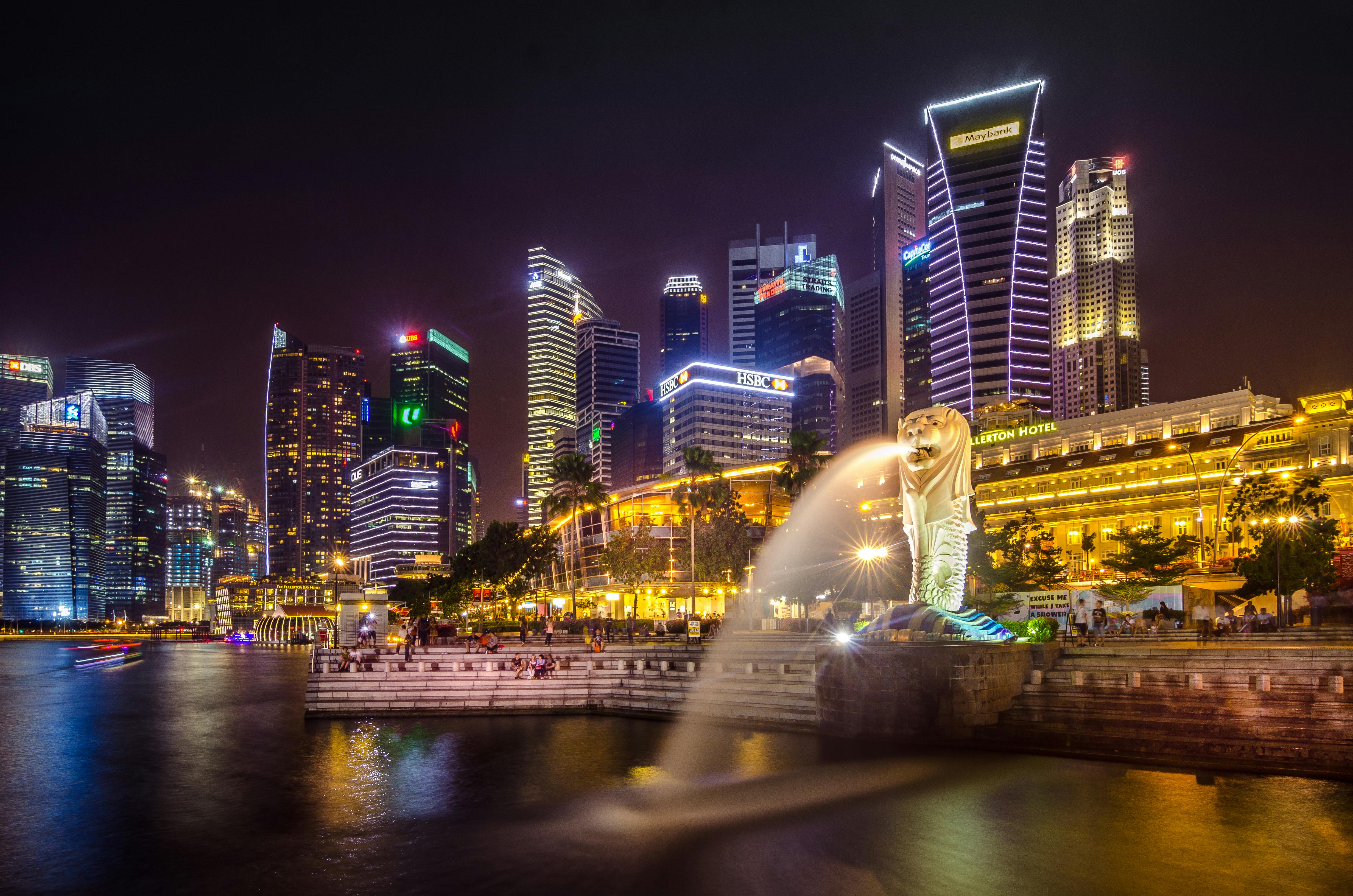 新加坡鱼尾狮夜景